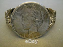 Fred Harvey Era Amérique Indigène 1923 Peace Silver Dollar Bracelet En Argent Sterling