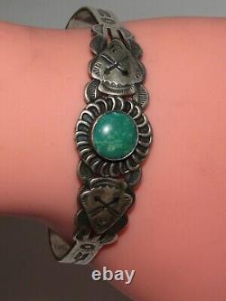 Fred Harvey Era Bracelet Navajo Sterling Turquoise Flèches Design Cuff Old Pawn