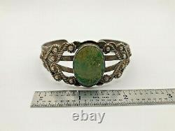 Fred Harvey Era Hh Navajo Green Turquoisie Coin Silver Cuff Bracelet 27,8 G