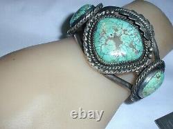 Fred Harvey Era- Lourd Sterling Vieux Turquoise Main Tooled Cuff