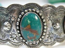 Fred Harvey Era Native American Natural Cerrillos Turquoise Sterling Silver Cuff
