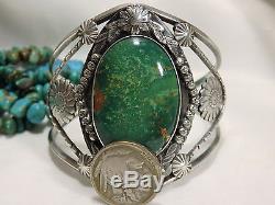 Fred Harvey Era Native American Natural Hachita Turquoise Sterling Silver Cuff