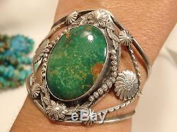 Fred Harvey Era Native American Natural Hachita Turquoise Sterling Silver Cuff