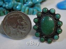Fred Harvey Era Native American Natural Nevada Turquoise Argent 90% Ag Ring S6