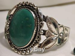 Fred Harvey Era Navajo Bell Commerce Naturel Nevada Turquoise Sterling Argent Cuff