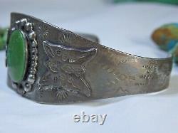 Fred Harvey Era Navajo Cerrillos Turquoise Pièce Silver Butterfly Snake Bracelet