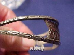 Fred Harvey Era Navajo Coin Argent Sterling Whirling Logs Turquoise Bracelet