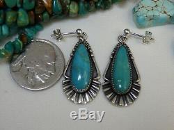 Fred Harvey Era Navajo De Bell Trade Bleue Gem Turquoise Sterling Argent Oreilles