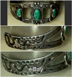 Fred Harvey Era Navajo En Argent Sterling Cerrillos Serpents Turquoise Flèches Cuff