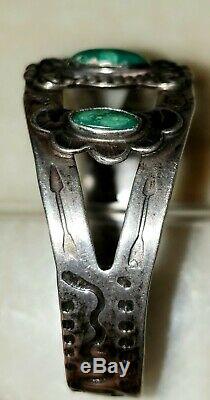 Fred Harvey Era Navajo En Argent Sterling Cerrillos Serpents Turquoise Flèches Cuff