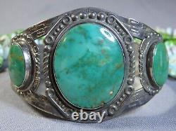 Fred Harvey Era Navajo Kings Manassa Turquoise Sterling Argent 40g Cuff Bracelet