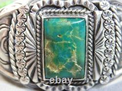 Fred Harvey Era Navajo Lingot Naturel Hachita Turquoise Coin Silver 41g Bracelet