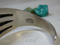 Fred Harvey Era Navajo Maisels Cerrillos Turquoise Pièce Silver Repousse Cuff