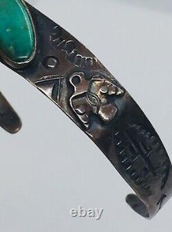 Fred Harvey Era Navajo Native American Sterling Bracelet En Argent Turquoise