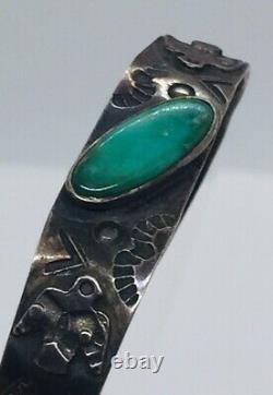 Fred Harvey Era Navajo Native American Sterling Bracelet En Argent Turquoise