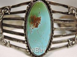 Fred Harvey Era Navajo Natural Royston Turquoise Estampé Sterling Silver Cuff