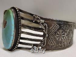 Fred Harvey Era Navajo Natural Royston Turquoise Estampé Sterling Silver Cuff