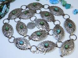 Fred Harvey Era Navajo Natural USA Turquoise Coin Argent 136g 33 Ceinture Concho