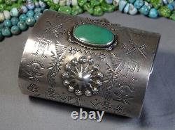 Fred Harvey Era Navajo Natural USA Turquoise Repousse Silver 3+wide 100g Cuff