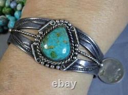 Fred Harvey Era Navajo Naturel Blue Gem Turquoise Pièce Silver 35g Cuff Bracelet