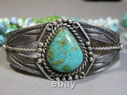 Fred Harvey Era Navajo Naturel Blue Gem Turquoise Pièce Silver 35g Cuff Bracelet