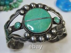 Fred Harvey Era Navajo Naturel Nevada Turquoise Stamped Sterling Argent 40g Cuff