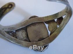 Fred Harvey Era Navajo Petrified Wood Bracelet Estampillé Coin Argent 90% Ag 29gm
