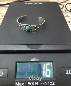 Fred Harvey Era Navajo Sterling Argent Vert Turquoise Cuff Bracelet 16g