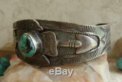 Fred Harvey Era Navajo Sterling Silver Turquoise Thunderbird Bracelet