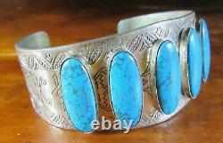 Fred Harvey Era Nickel Argent Turquoise Native American Navajo Cuff Bracelet