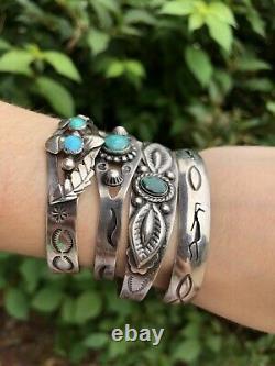 Fred Harvey Era Old Pawn Sterling Silver Stamped Turquoise Cuff Bracelet Lot 4