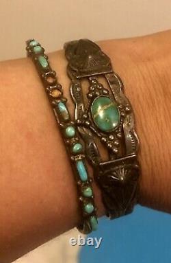 Fred Harvey Era Sterling Argent Turquoise Bracelet Petit Poignet Navajo