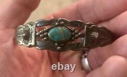 Fred Harvey Era Sterling Argent Turquoise Bracelet Petit Poignet Navajo