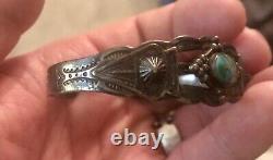 Fred Harvey Era Sterling Argent Turquoise Bracelet Petit Poignet Navajo