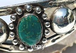 Fred Harvey Era Sterling Argent Turquoise Cuff Bracelet Vtg Navajo 22.83 Grammes