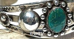 Fred Harvey Era Sterling Argent Turquoise Cuff Bracelet Vtg Navajo 22.83 Grammes