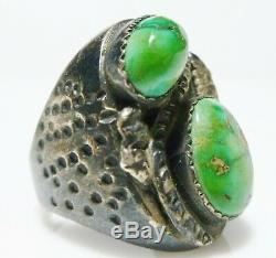 Fred Harvey Era Sterling Argent Turquoise Lourd Chunky Grand Bouclier Bague Pour Homme