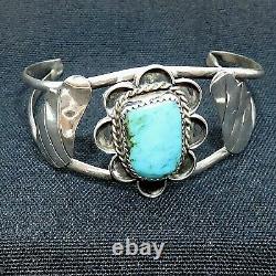 Fred Harvey Era Sterling Argent Turquoise Lunette Feathers Ailes Cuff Bracelet