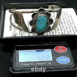 Fred Harvey Era Sterling Argent Turquoise Lunette Feathers Ailes Cuff Bracelet