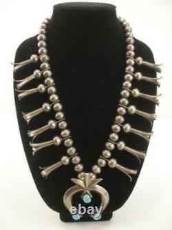 Fred Harvey Era Sterling Silver Squash Blossom Necklace Turquoise Naja Des Années 1940