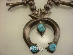 Fred Harvey Era Sterling Silver Squash Blossom Necklace Turquoise Naja Des Années 1940