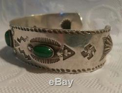 Fred Harvey Era Vieux Turquoise Silver 1930's Whirling Log Cuff Bracelet Pre Ww 2
