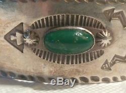Fred Harvey Era Vieux Turquoise Silver 1930's Whirling Log Cuff Bracelet Pre Ww 2