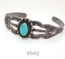 Fred Harvey Era Vtg Native American Sterling Silver Turquoise Cuff Bracelet Llc3