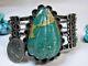 Fred Harvey Era Zuni Natural Carved Cerrillos Turquoise Coin Argent 79g Manchette