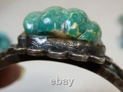 Fred Harvey Era Zuni Natural Carved Cerrillos Turquoise Coin Argent 79g Manchette