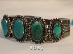 Fred Harvey Era Zuni Natural Cerrillos Turquoise Coin Argent 90%ag Cuff Lune