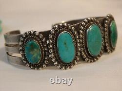 Fred Harvey Era Zuni Natural Cerrillos Turquoise Coin Argent 90%ag Cuff Lune