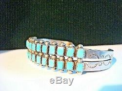 Fred Harvey Era Zuni Sterling Silver Turquoise 2 Rangs Petit Point Cuff Excellent