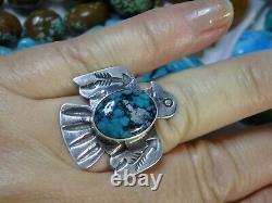 Fred Harvey Hommage Yungia Webbed Turquoise Sterling Silver Thunderbird Ring Sz7